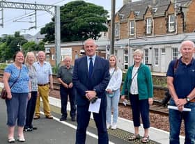 East Lothian MSP Paul McLennan with campaigners at Dunbar station