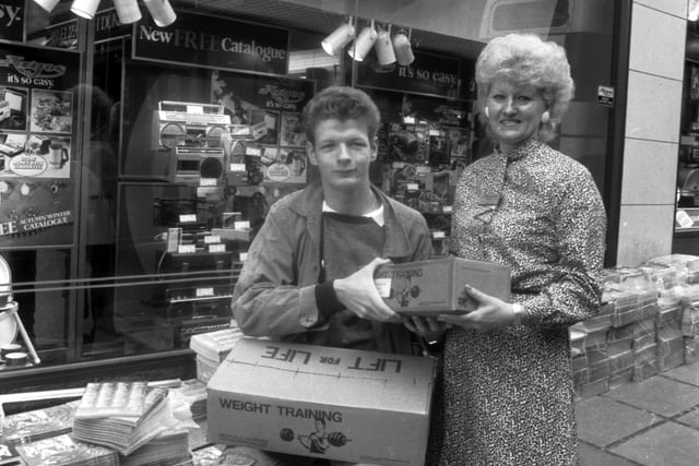One of the first customers at the new Argos catalogue shop on North Bridge, Edinburgh, just opened in September 1985.