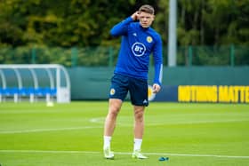 Kevin Nisbet picked up a knock in Scotland training and will be unable to participate against Denmark tomorrow. Picture: SNS