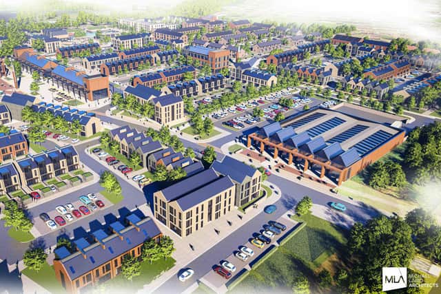 An artist's impression of the proposed town centre in quickly-changing Winchburgh.