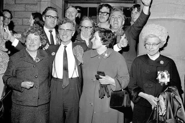 Ronald King Murray and supporters celebrate his win in Leith