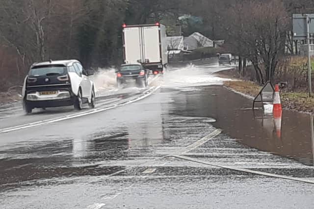Flooding on the A702 Biggar road near the Hillend ski slope.