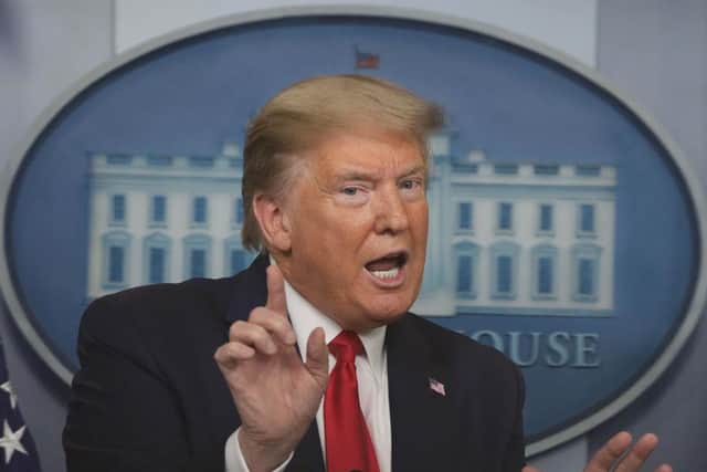 President Donald Trump was questioned about the term 'Obamagate' at a coronavirus daily press briefing (Getty Images)