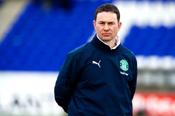 Former Hibs assistant manager Derek Adams will lead Morecambe out at Stamford Bridge on Sunday. Pic: SNS