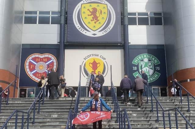 Hearts and Hibs fans gather for the Scottish Cup semi-final at Hampden.