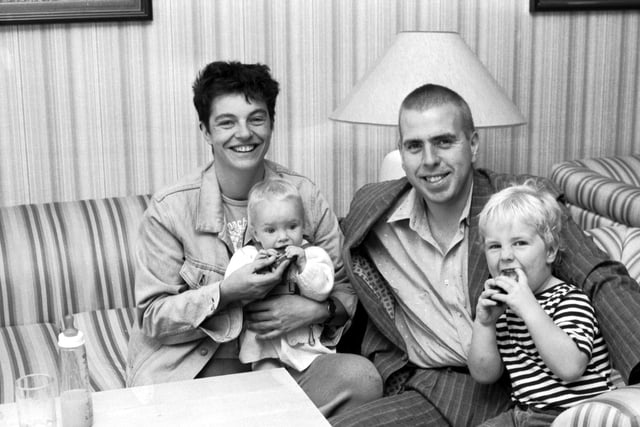 British TV and film actor Timothy Spall with his wife Shane and children Pascale and Rafe in Edinburgh in August 1986.