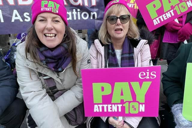 Teachers on strike pictured outside Edinburgh City Chambers in November. Photo by Lisa Ferguson.