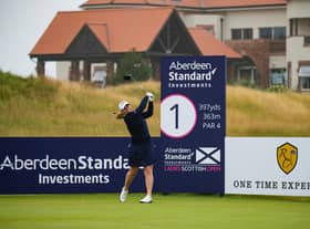 Gemma Dryburgh hits the opening shot in today's first round of the Aberdeen Standard Investments Ladies Scottish Open at The Renaissance Club in East Lothian. Picture: Tristan Jones