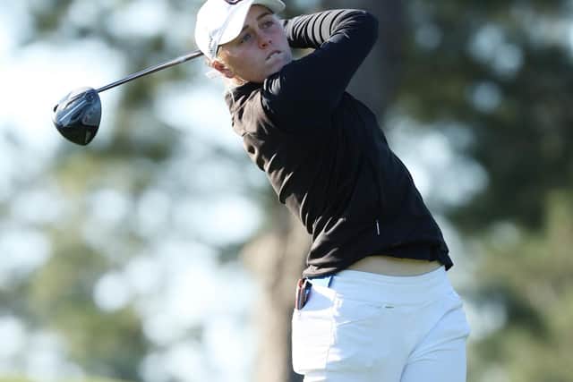 Hannah Darling  plays her shot from the third tee during the final round of the Augusta National Women's Amateur