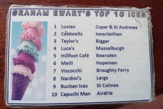 Graham Ewart's legendary list of his top 10 ice cream parlours in Scotland. Picture: Contributed