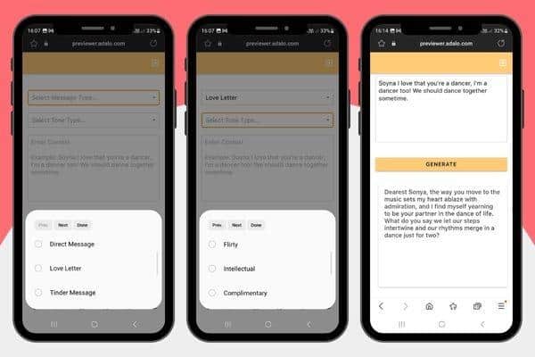 Screenshots of LoveLeetr mobile application.