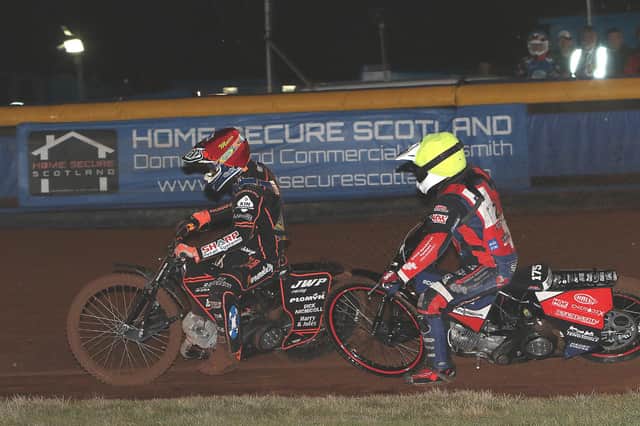 James Sarjeant clips Sam Masters wheel during an Edinburgh v Redcar meeting in October last year.