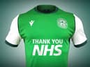 The new Hibs home top with the 'Thank You NHS' design. Picture: SNS