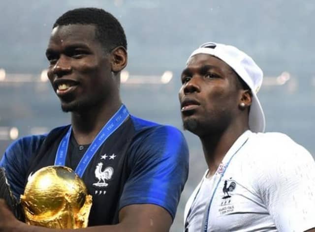 Mathias Pogba, right, joined brother Paul on the pitch to celebrate France's 2018 World Cup win