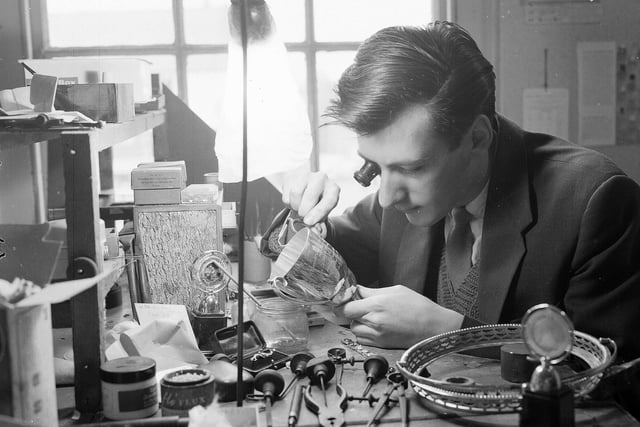 Alex Whiteford at work in his Haddington jewellers shop in February 1962.