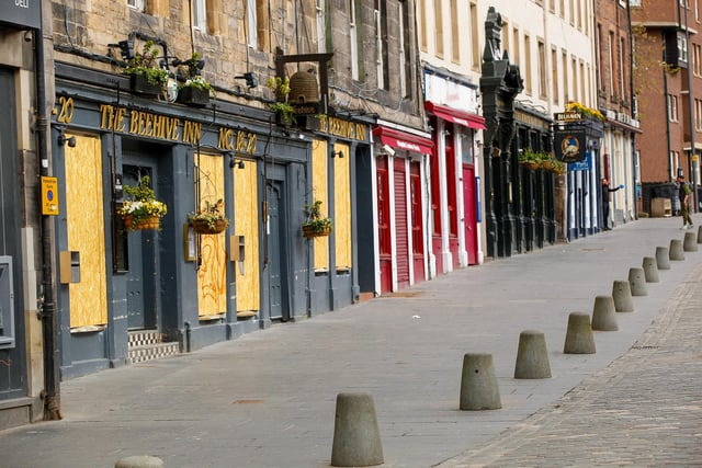 Bars along the Grassmarket were boarded up, and customers stayed at home.