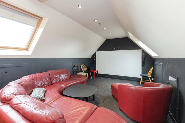 The large cinema room, situated in the workshop, with twin velux windows, offering the magic of the cinema in the comfort of your own home.