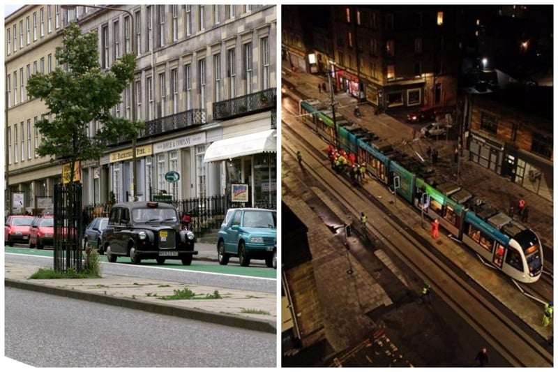 One of the longest streets in Edinburgh has changed a lot since the 1990s. Leith Walk used to have an avenue of trees running down the road centre, however, this was destroyed by the tram project. Now, tram lines go along the road - although services have not yet started running, as testing is still underway.