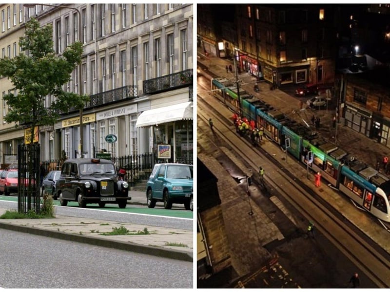 One of the longest streets in Edinburgh has changed a lot since the 1990s. Leith Walk used to have an avenue of trees running down the road centre, however, this was destroyed by the tram project. Now, tram lines go along the road - although services have not yet started running, as testing is still underway.