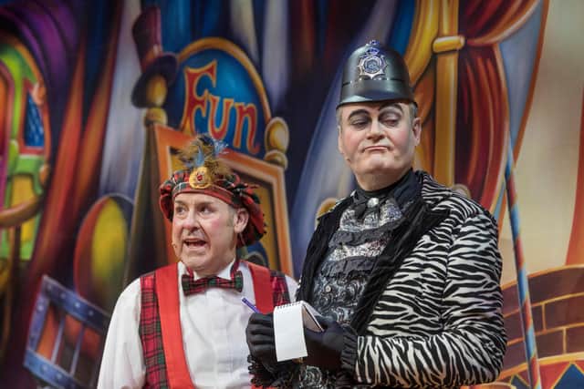 Andy Gray and Grant Stott on stage together in the King's Theatre pantomime in Edinburgh. Picture: Douglas Robertson