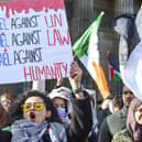 Protesters take part in the Gaza demonstration at The Mound in Edinburgh on Saturday afternoon.  Picture: Lisa Ferguson.