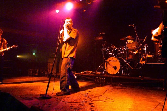 Damon Albarn on stage at the Corn Exchange in Edinburgh as Blur played the first live gig at the new venue in December 1999.