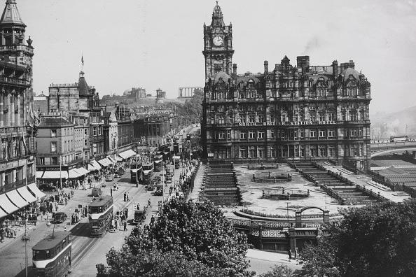 Here you can see Princes Street and the North British Hotel - now called the Balmoral. This picture was taken in 1950.