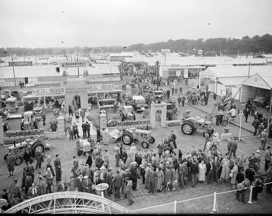 The Royal Highland Show's new permanent site at Ingliston in July 1959 with the Ellect Ross Tractor stand in the foreground.