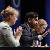 Health Secretary Humza Yousaf was confronted by nurses on the sidelines of the SNP conference in Aberdeen (Picture: Jeff J Mitchell/Getty Images)