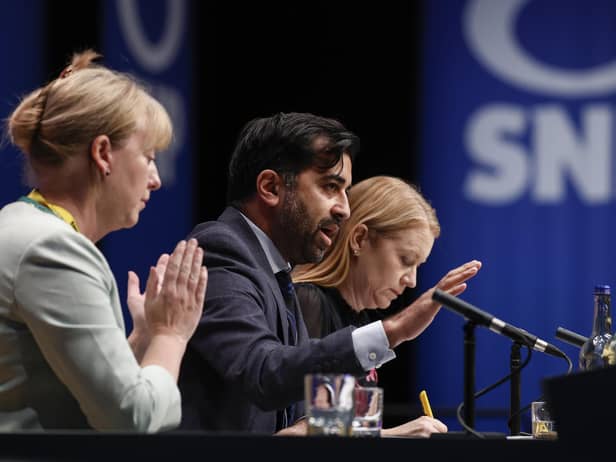 Health Secretary Humza Yousaf was confronted by nurses on the sidelines of the SNP conference in Aberdeen (Picture: Jeff J Mitchell/Getty Images)