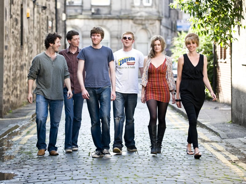 Aberfeldy were formed by the singer-songwriter Riley Briggs in Edinburgh in 2002. The band is named after the Scottish town where Riley's granddad had a caravan. The indie-pop act released three albums between 2004 and 2010, with their biggest hit UK single Love Is an Arrow released in 2005. Pictured are band Members L-R Chris Bradley, Kenneth McIntosh, Riley Briggs (lead singer) Murray Briggs, Kirsten Adamson and Poppy Ackroyd. Photo by Ian Georgeson.