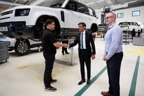 Rishi Sunak visited a Land Rover plant in Warwick in July for an announcement about a new electric car battery factory (Picture: Christopher Furlong/Getty Images)