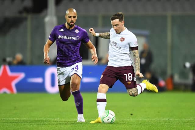 Barrie McKay in action against Fiorentina during Hearts' Europa Conference League campaign. Picture: SNS