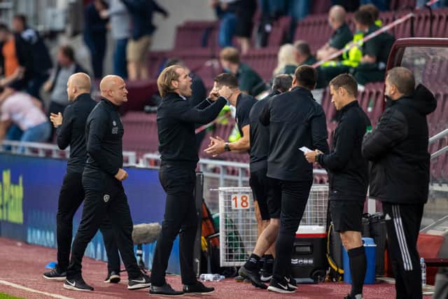 Robbie Neilson celebrates as Hearts defeat Celtic on the opening day of the cinch Premiership season. Picture: SNS