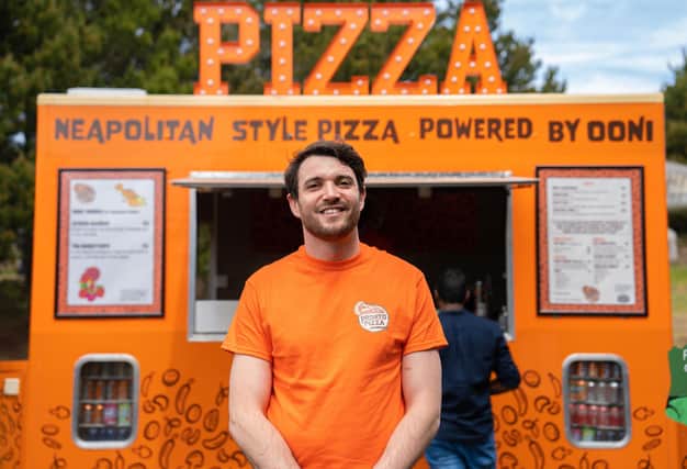 Edinburgh entrepreneur Michael Notarangelo celebrating the opening of his new pop up pizza truck