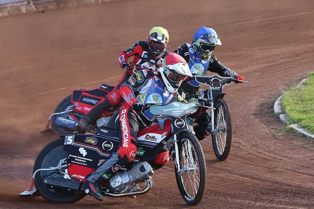 The Monarchs' Stevie Worrall leads the way in the narrow first leg win over Newcastle. Picture: Jack Cupido