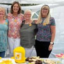 Pamela's friends at the garden party. From left to right Siobhan Herd, Angela Hughes, Julie Alison, Rhona Fleming and Irene McLaughlin.