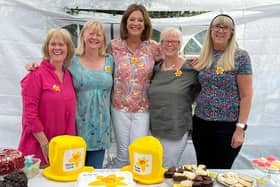 Pamela's friends at the garden party. From left to right Siobhan Herd, Angela Hughes, Julie Alison, Rhona Fleming and Irene McLaughlin.