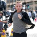 Actor Ewan McGregor on the streets of Edinburgh filming scenes in July 2016 for the sequel Trainspotting T2. He is pictured emulating the famous chase scene through the city centre in the original movie, with the chase starting on Princes Street and ending on Calton Road.