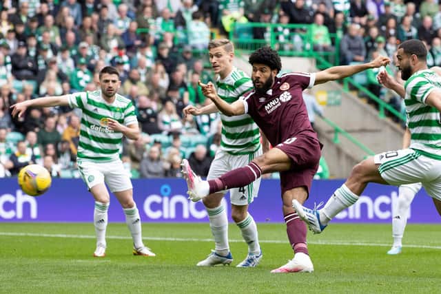 Ellis Simms fired Hearts into an early lead at Celtic Park.