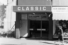 Exterior of the Classic cinema in Nicolson Street Edinburgh. Opened in 1912 as La Scala, by March 1986 the Classic was showing mostly adult films and closed in 1987.