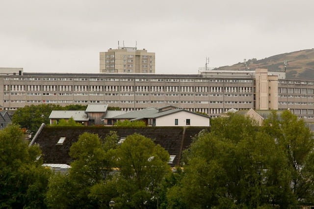 The banana flats got their name due to their curved shape. This is a view of the nine storey building in 2018