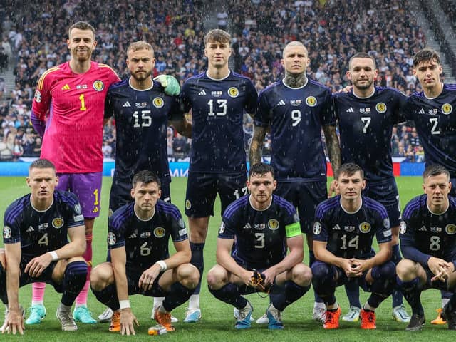 The Scotland starting XI line up prior to the Euro 2024 qualifier with Georgia at Hampden Park. Picture: SNS