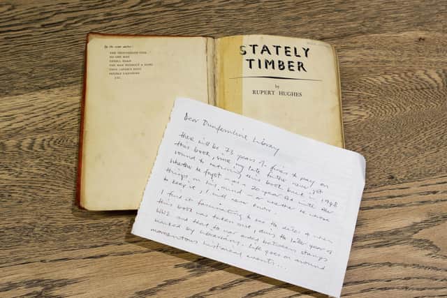 An extremely overdue library book, that has been returned to Dunfermline Carnegie Library & Galleries more than 73 years late with a note.