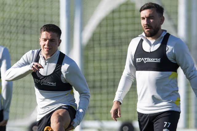 Cammy Devlin and Robert Snodgrass together in Hearts training. Picture: SNS