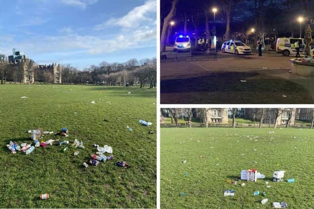 Hundreds of youths partying on the Meadows at the weekend left the park covered in litter.