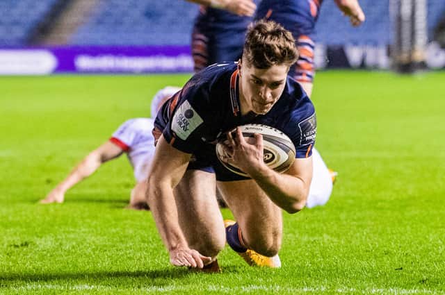 Jack Blain scores Edinburgh's first try but Ulster proved too strong at BT Murrayfield. Picture: Ross Parker / SNS