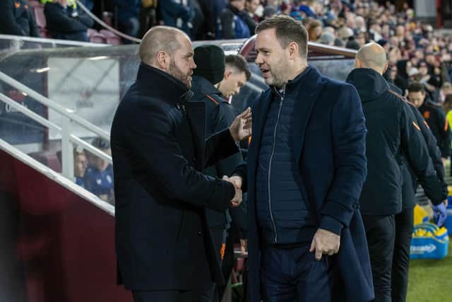 Hearts manager Robbie Neilson and Rangers manager Michael Beale at Tynecastle.