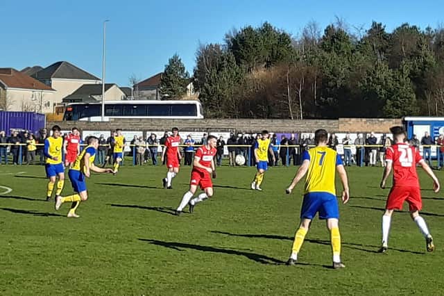 Penicuik Athletic, in red, won 2-1 against Crossgates Primrose at Humbug Park in Fife