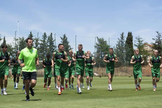 The Hibs players are put through their paces in Portugal